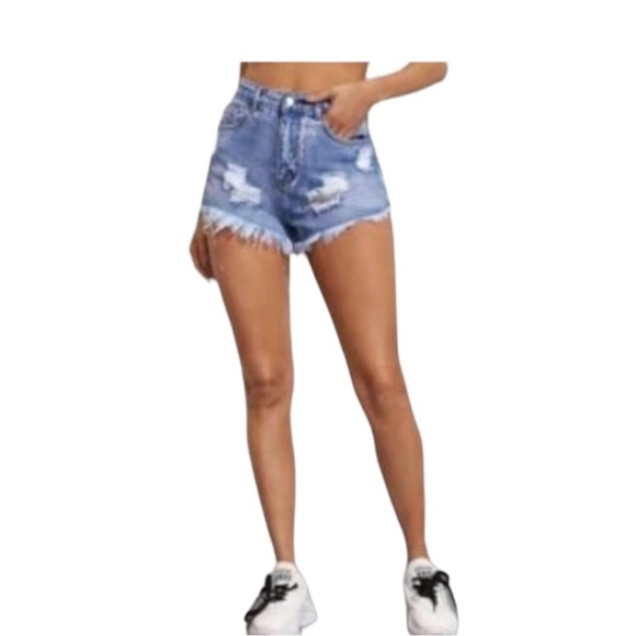 High Rise Cut Off Ripped Jean Shorts - Picture 1 of 15